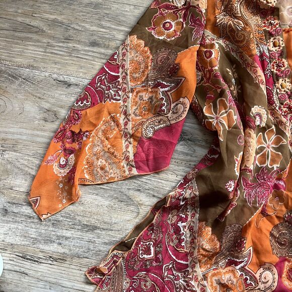 Desi Y2K Top Beading Floral Flowy Mesh Vintage Medium Orange Coldwater Creek - Picture 3 of 8